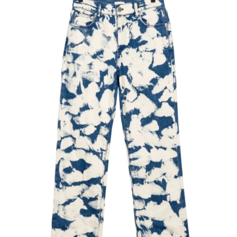 Alice + Olivia Blue and White Straight Leg Jeans - Picture 2 of 4